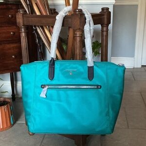 Michael Kors Teal Nylon Tote with Front Zip Pocket